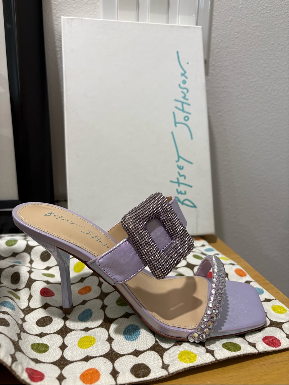 Betsey Johnson Lilac Crystal Buckle Stiletto Slide